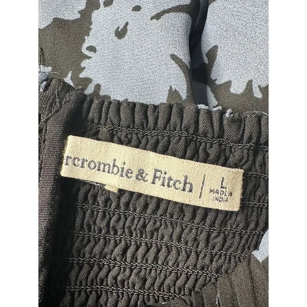 Abercrombie & Fitch Women's Large Long Sleeve Black/Blue‎  Puff Sleeve Top Sheer